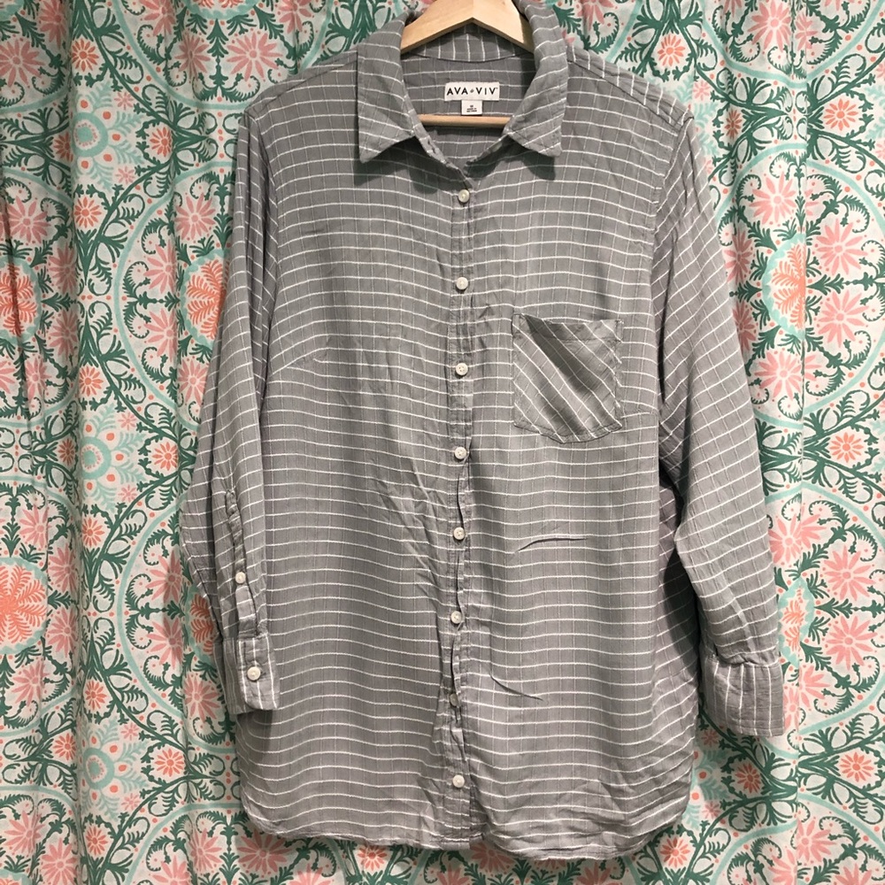 Ava and Viv Gray Stripes Button Down